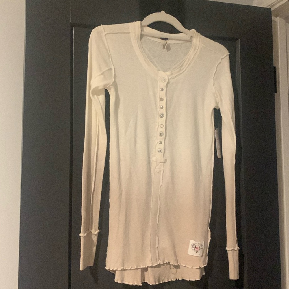 NWT Free People Beige ombré long sleeve Henley button up top. Size XS